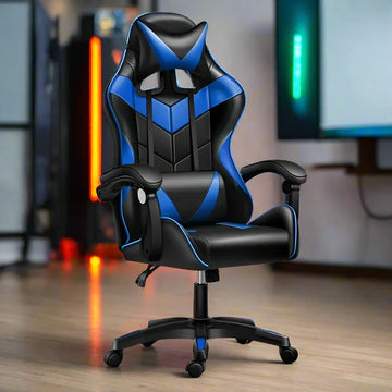 Gaming Chair, PU Leather, Up to 100kg, Black/Blue