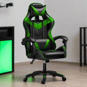 Gaming Chair, PU Leather, Up to 100kg, Black/Green