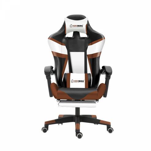 Race car-style Gaming/Office chair with retractable footrest, Coffee