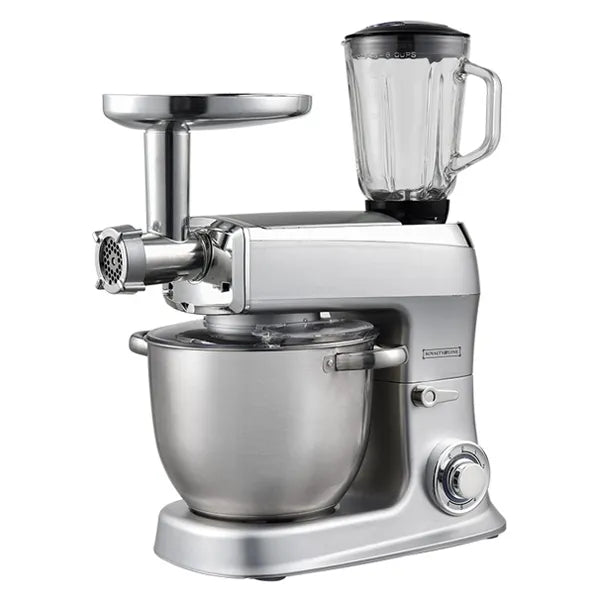 3 in 1 Food Processor - 7.5 L Food Robot - Powerful 2100W Food Processor - Kitchen Mixer With Blender & Meat Grinder - Silver