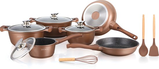 13 Piece Cookware Sets with Non-Stick Coating - Pans for All Heat Sources - Copper
