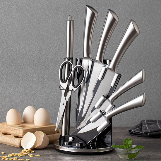 8 pcs, knife stand set, silver,  Royalty Line RL-KSS804