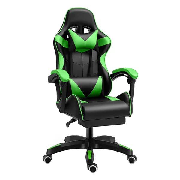 Gaming Chair, PU Leather, Up to 100kg, Footrest, Black/Green