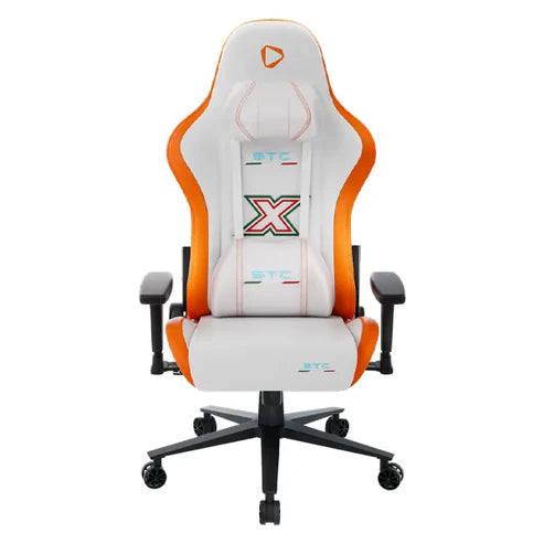 Gaming Chair, PU Leather, Up to 125kg, White/Orange